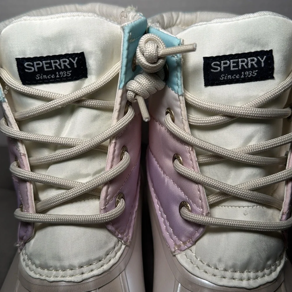 New Sperry Kid’s Saltwater Ankle Boot Duck Boot Iridescent Pastel Size 3 & 6
